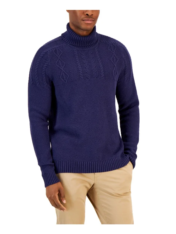 Mens Cable Knit Chunky Turtleneck Sweater