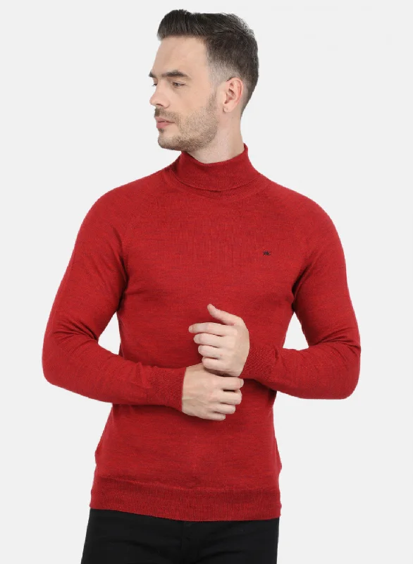 Men Red Solid Pullover