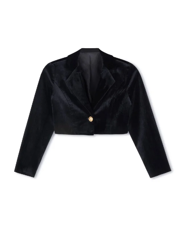 One Child Black Velour Cropped Core Blazer