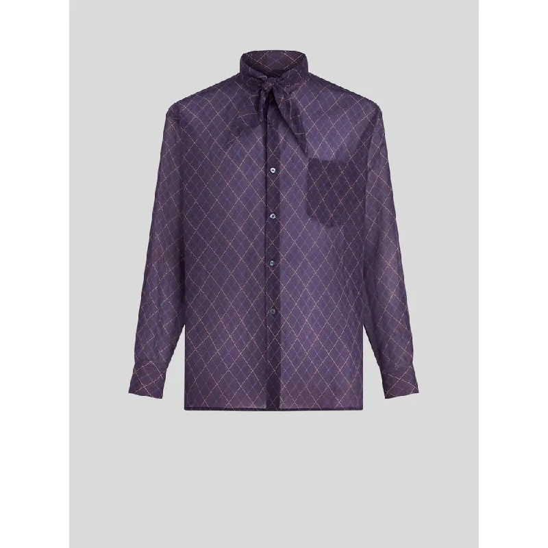 Men's tie - dye t - shirts with a bohemian styleCHECK COTTON AND SILK SHIRT